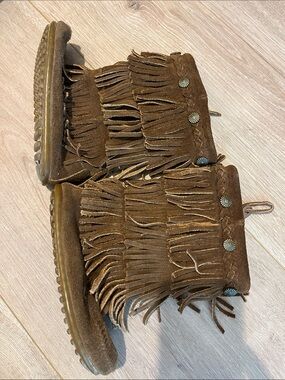 Fringed Brown Suede Moccasin Boots Minnetonka